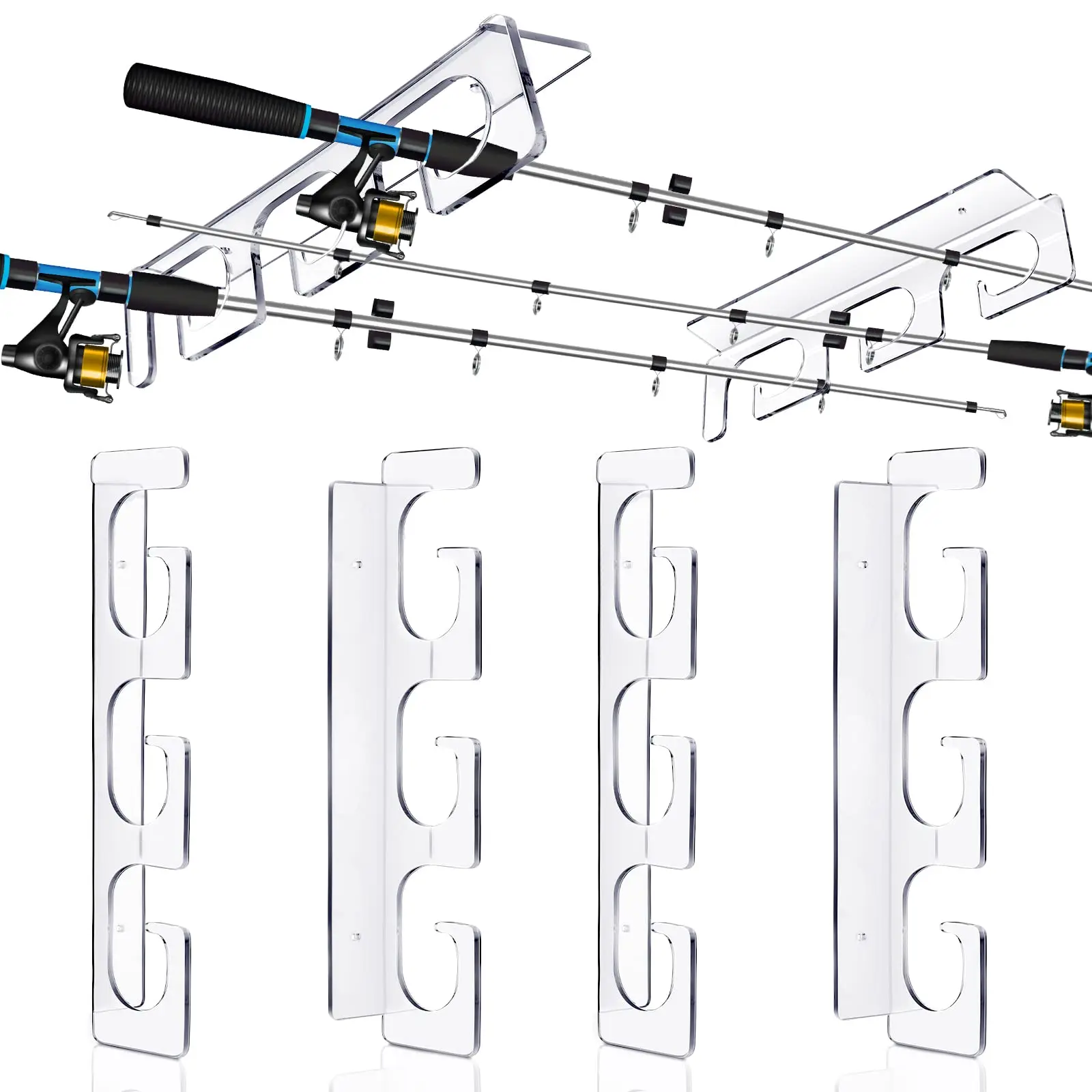 

2 Pairs Acrylic Ceiling Fishing Rod Holders Wall Mounted Fishing Rod Rack Fishing Pole Display Stand for Garage Cabin Basement