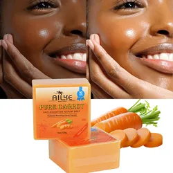 AILKE Organic Brightening Soap, with Carrot, Vitamin C/E, Clean, Moisturizing, Smooth, Soft Skin, Reduce Spots, for Face, Body