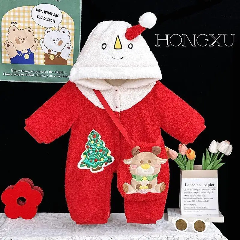 

Autumn Winter Girls Boys Baby Knitwear Bodysuit Christmas Romper Cotton Thicken Warm Loungewear Onesie Kawaii Kids Clothes ﻿