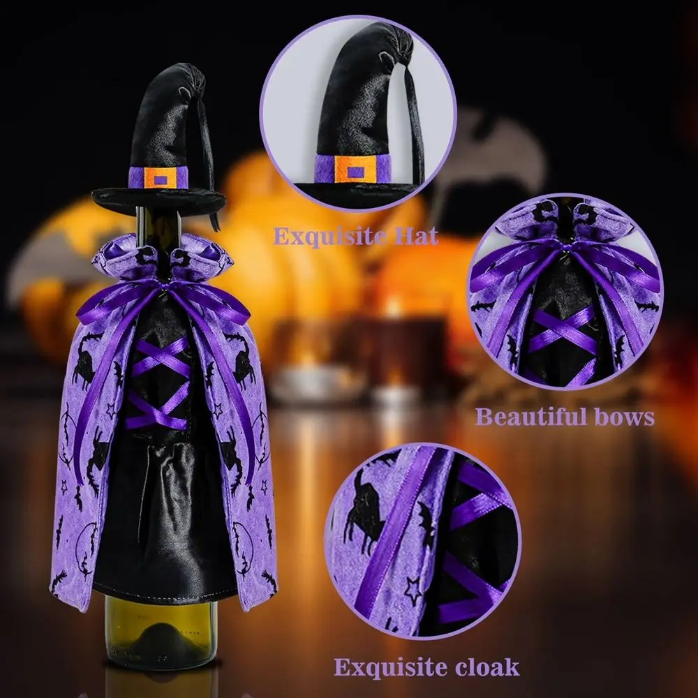 Fashion Polyester Halloween Wine Bottle Cover Witch Reusable Wine Bottle Coat Table Decor Bottle Bag Halloween