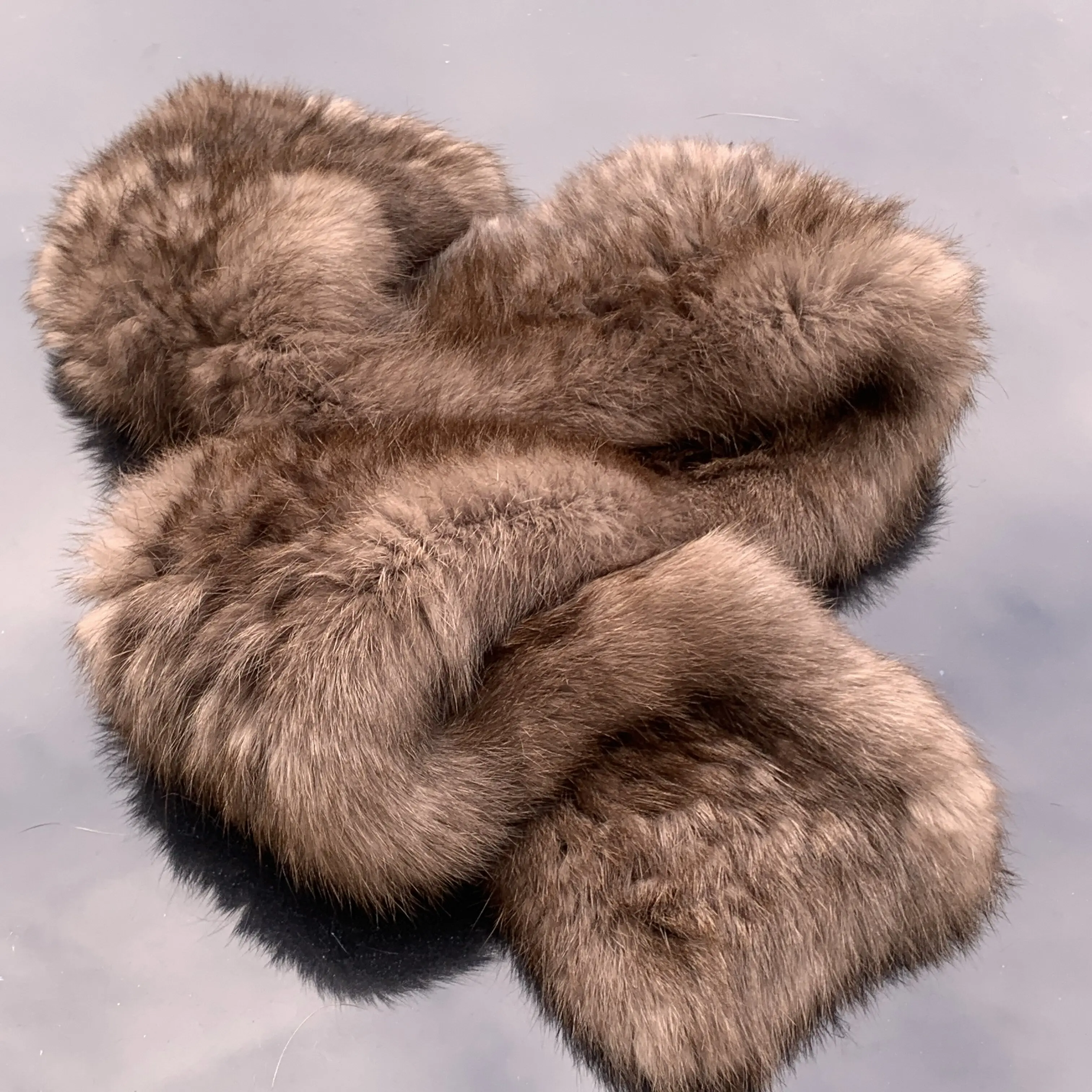 

100% Genuine Natural Rabbit Fur Scarf, Winter Outdoor Warmth Sable Color Double-Sided Thickened