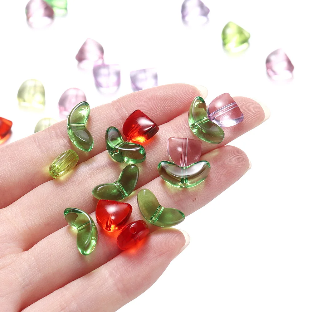 10Set New Creative Versatile Acrylic Tulip Flower Leaf Through Hole Glass Bead DIY Necklace Phone Chain Pendant Bead Accessories