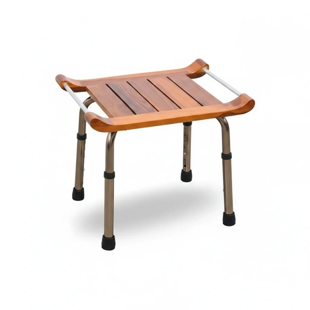 

Adjustable Shower Chair, Solid Wood Stainless Steel 53x11x42cm Bath Stool, Heavy Duty Bathing Seat for Elderly Handicap