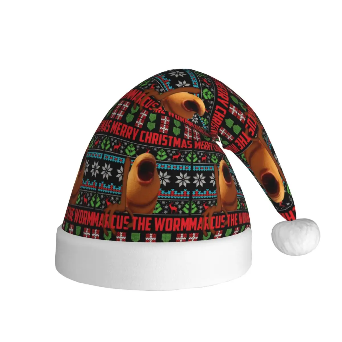 Marcus The Worm I Don't Like This Rock Plush Kawaii Christmas Hat for Adult Men Women Santa Hat Cap Festival Decoration