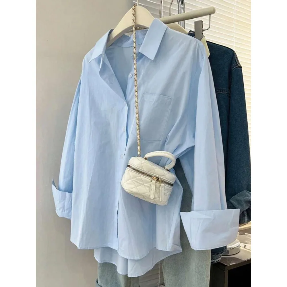 เสื้อเชิ้ตแขนยาวลำลองสำหรับผู้หญิงไซส์ใหญ่ 1XL-5XL ดีไซน์เรียบหรูทันสมัย สีพื้น เนื้อผ้าพอดีตัว หนาปานกลาง
