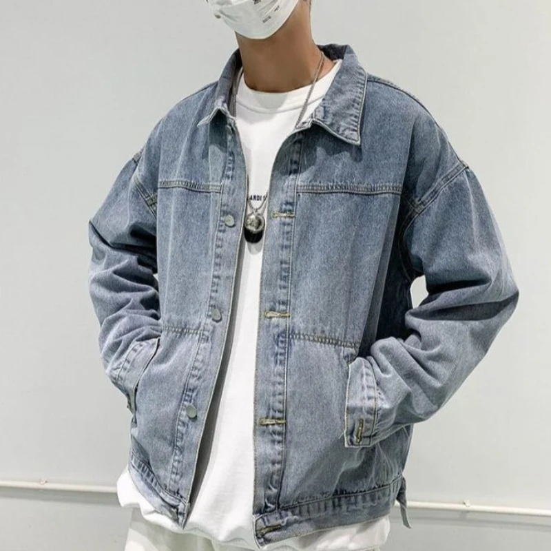 

Синее ковбойское пальто для мужчин, свободная быстрая доставка, популярная корейская одежда, корейская верхняя одежда в стиле пастушки, японская джинсовая куртка в стиле ретро, мужские