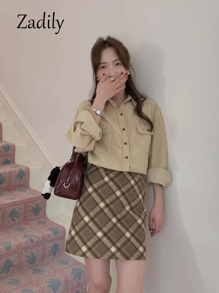 Office Lady Style Long Sleeve Women Corduroy Shirt 2024 Autumn Long Sleeve Button Up  Work Loose Blouse Warm Cardigan Tops