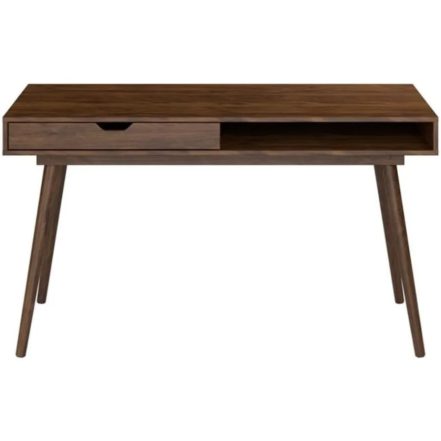 Bush Furniture Nora 54W Writing Desk in Dark Walnut Large Computer Table with Storage for Home Office Study Room or Entryway