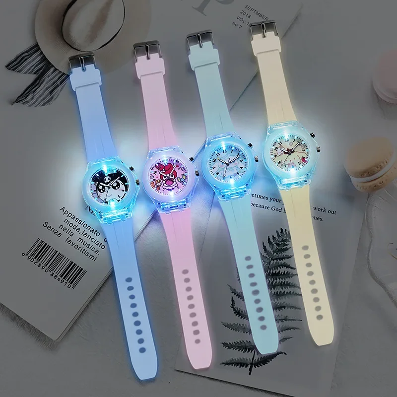 Hot Selling Sanrio Horloge Student Kinderen Cartoon Siliconen Led Horloge Meisjes Lichtgevend Lichtgevend Horloge Creatief Verjaardagscadeau