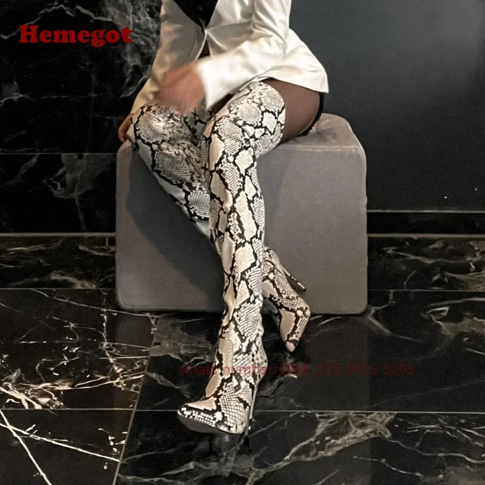 

Winter Pointy Toe Thin Heels Pleated Women's Boots Snakeskin Thigh High Boots Leather Side Zipper Over The Knee Booty Sexy Shoes