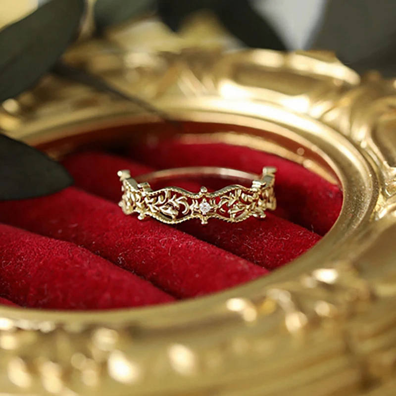 S925 authentic sterling silver gold-plated hollow pattern ring for women fashion elegant retro exquisite simple daily classic