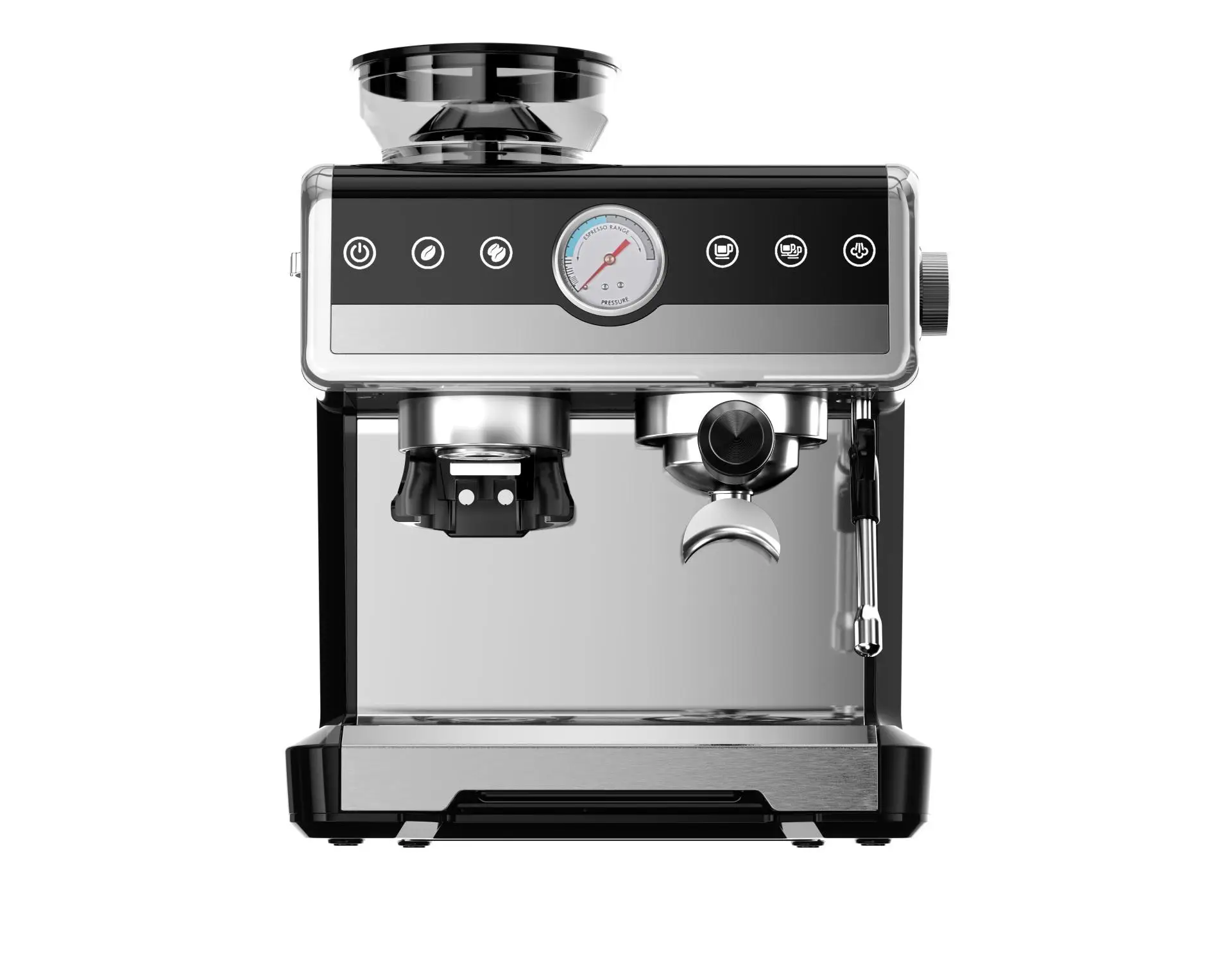 Semi-Automatic Multifunctional Stainless Steel Espresso Coffee Maker Grinder 20 Bars Pressure Digital Control 6-Cup Capacity