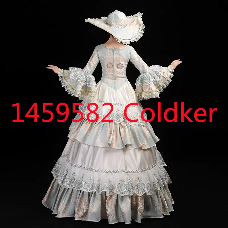 Medieval Rococo Princess Party Dress Halloween Light Blue V-Neck Nightclub Show Plus Dress Customized