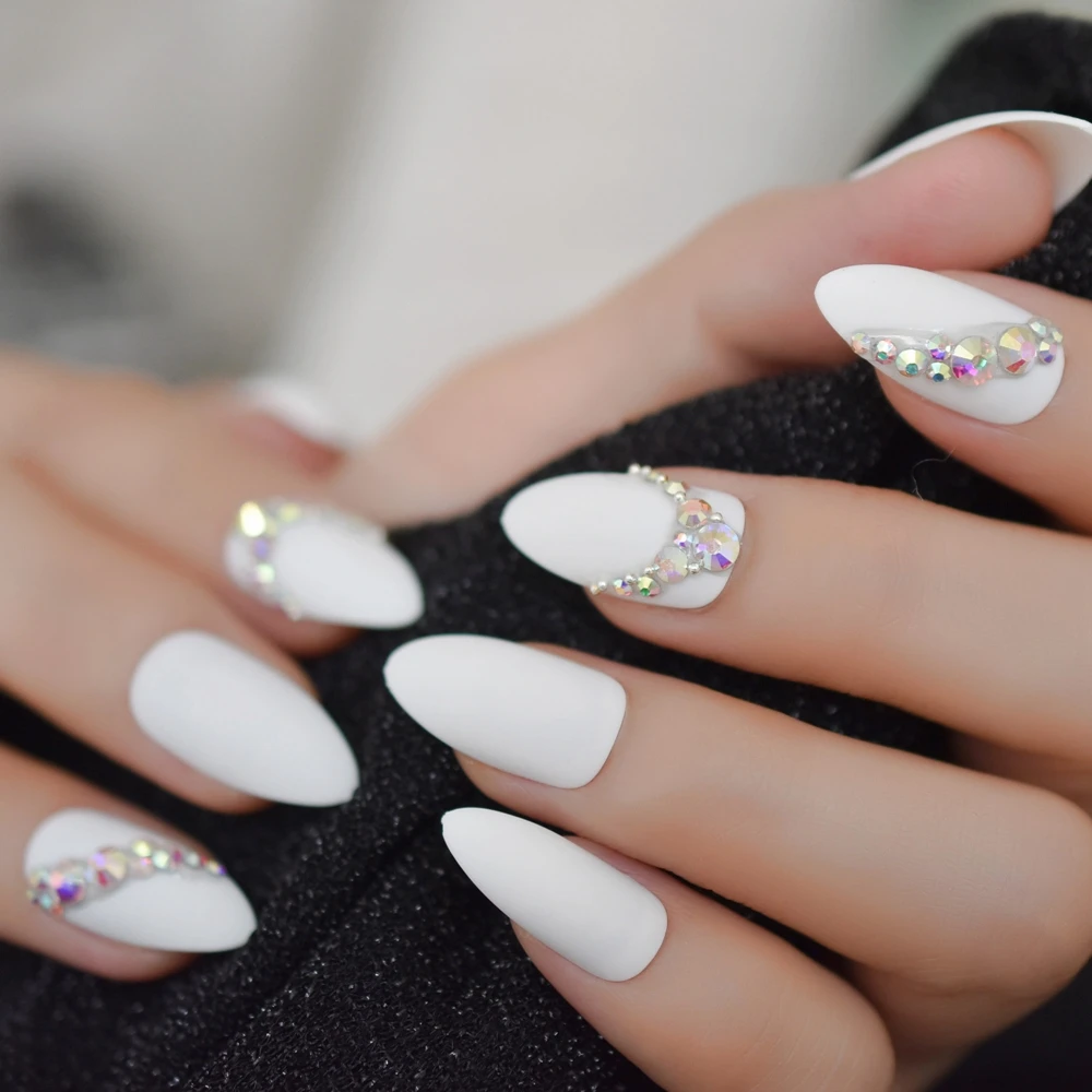 3d bling gemas glitter stiletto fosco unhas falsas amêndoa dicas de arte do prego ab strass fosco unhas falsas imprensa em uso diário