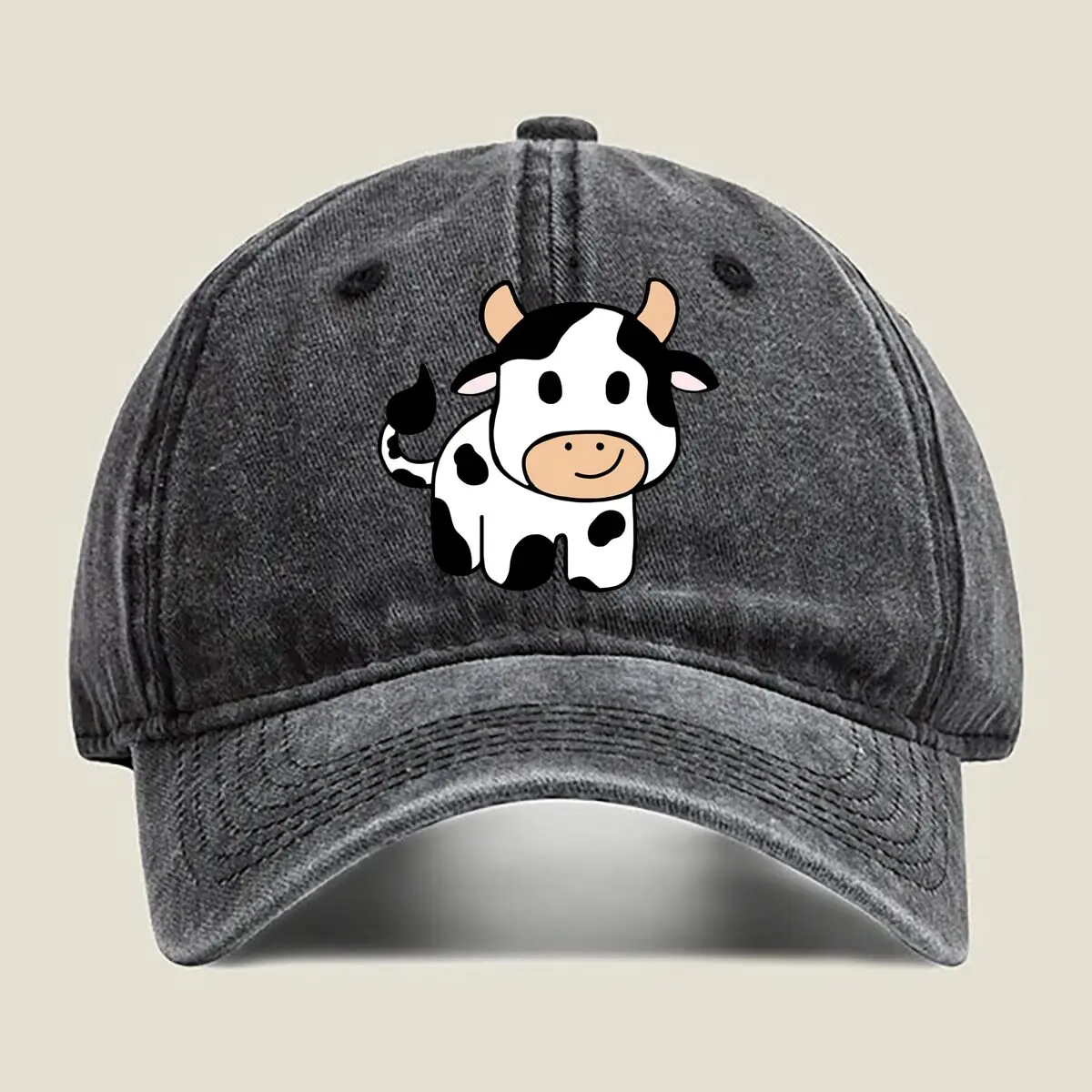

Cow - Colorful, Cartoon, Fun, Bold, Minimalist - Themed Design Washed Baseball Cap