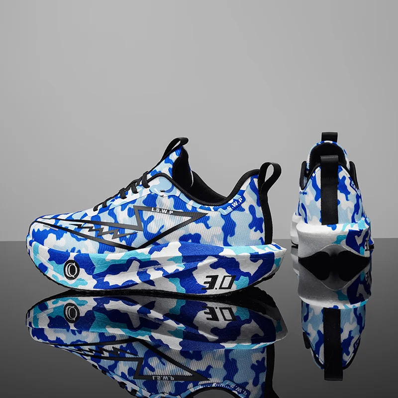 Herren-Freizeitsportschuhe, trendige Camouflage-Laufschuhe für Herren und Damen, hochelastische, dicksohlige, dämpfende Sneaker, atmungsaktive, leichte Laufschuhe aus Mesh-Material, rutschfeste, abriebfeste Außensohle, für Jugendliche geeignet. – Detail 2