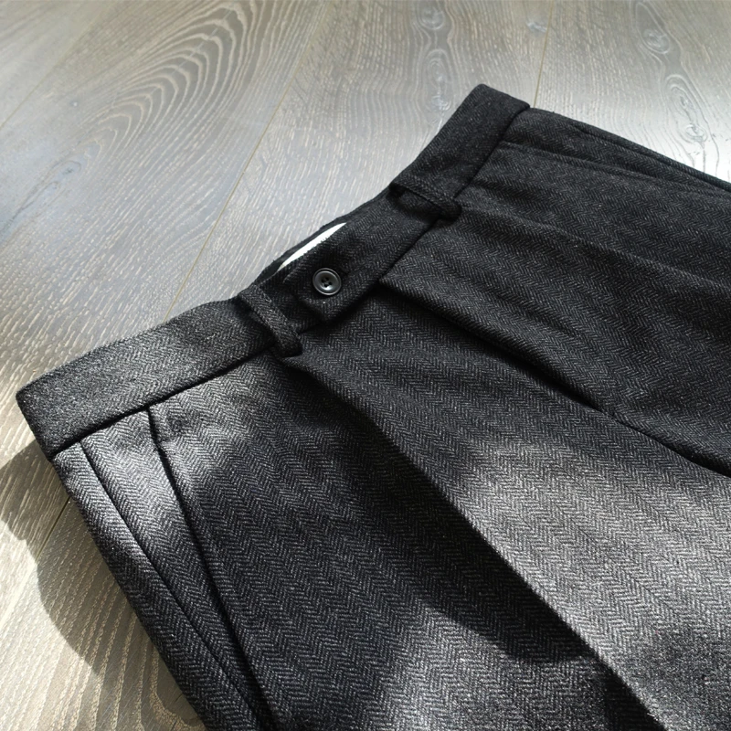 

CAILW Men's Loose Fit Straight Leg Wool Trousers Retro Briti Sle Single Pleat Casual Long Pants Winter Youth Faion