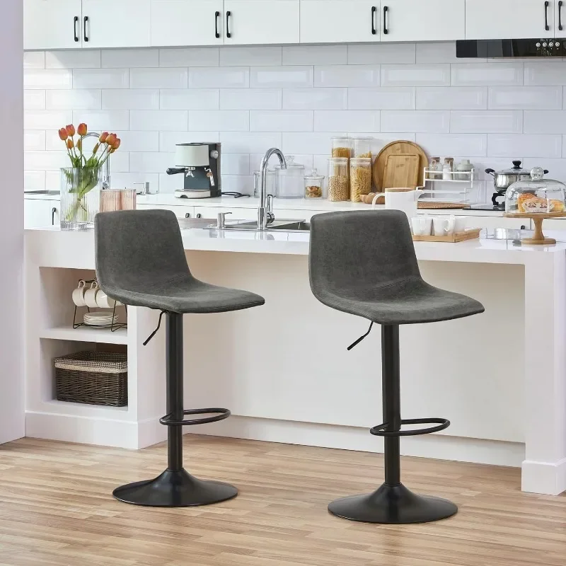 BarStools Modern Design Bar Stools Urban Industrial Faux Leather Armless Chair Adjustable Height and 360° Rotation