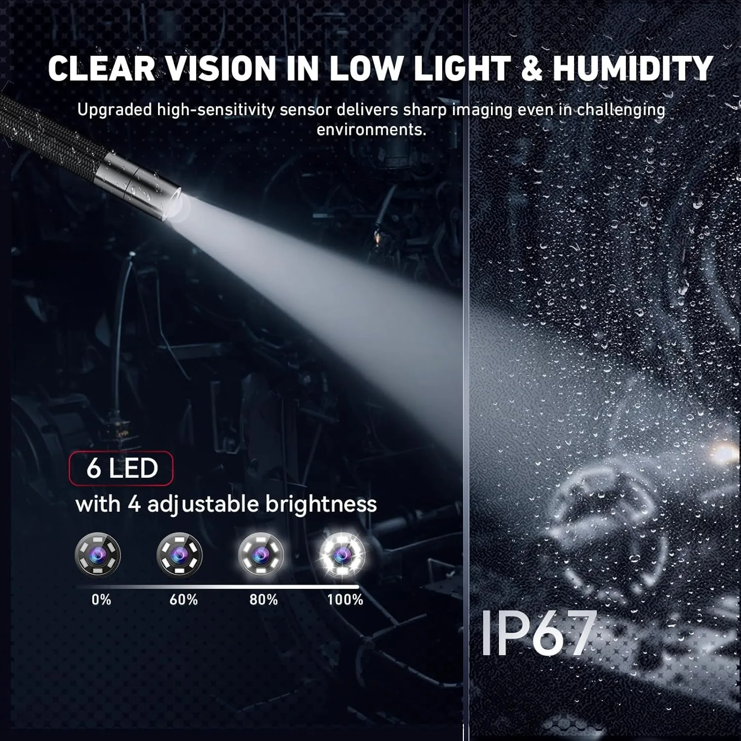 Ralcam Articulating Borescope - كاميرات فحص المنظار 6.2 مم مع 6 مصابيح LED، IP67 محرك كابل شبه صلب مقاوم للماء #6