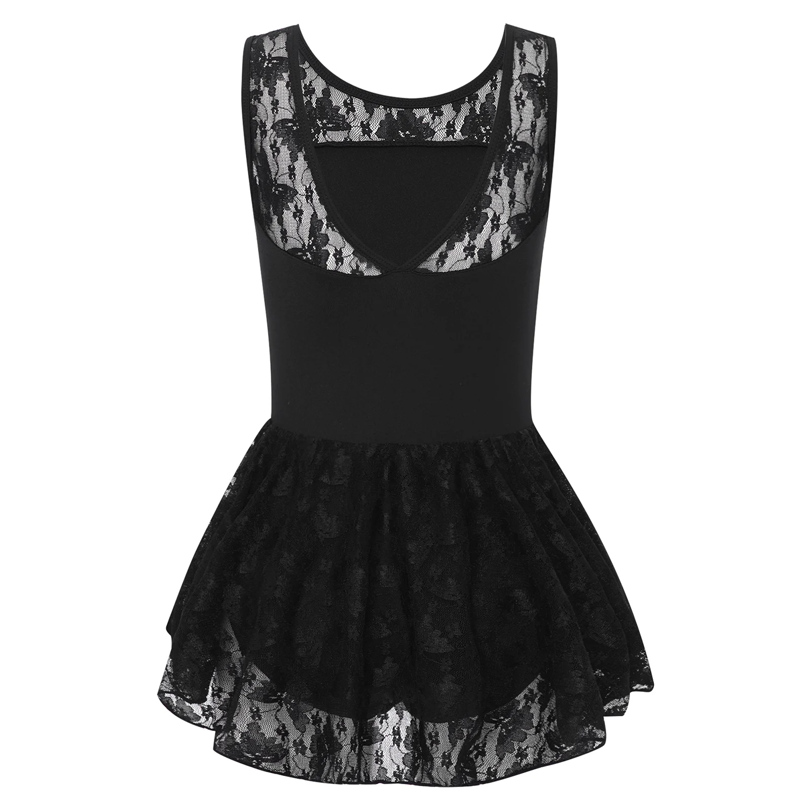 Kinder Mädchen Ballett Tanz Kleid Ärmellos V-Rücken Blumen Spitze Patchwork Tanz Trikot Kleid Ballsaal Praxis Leistung Kostüm