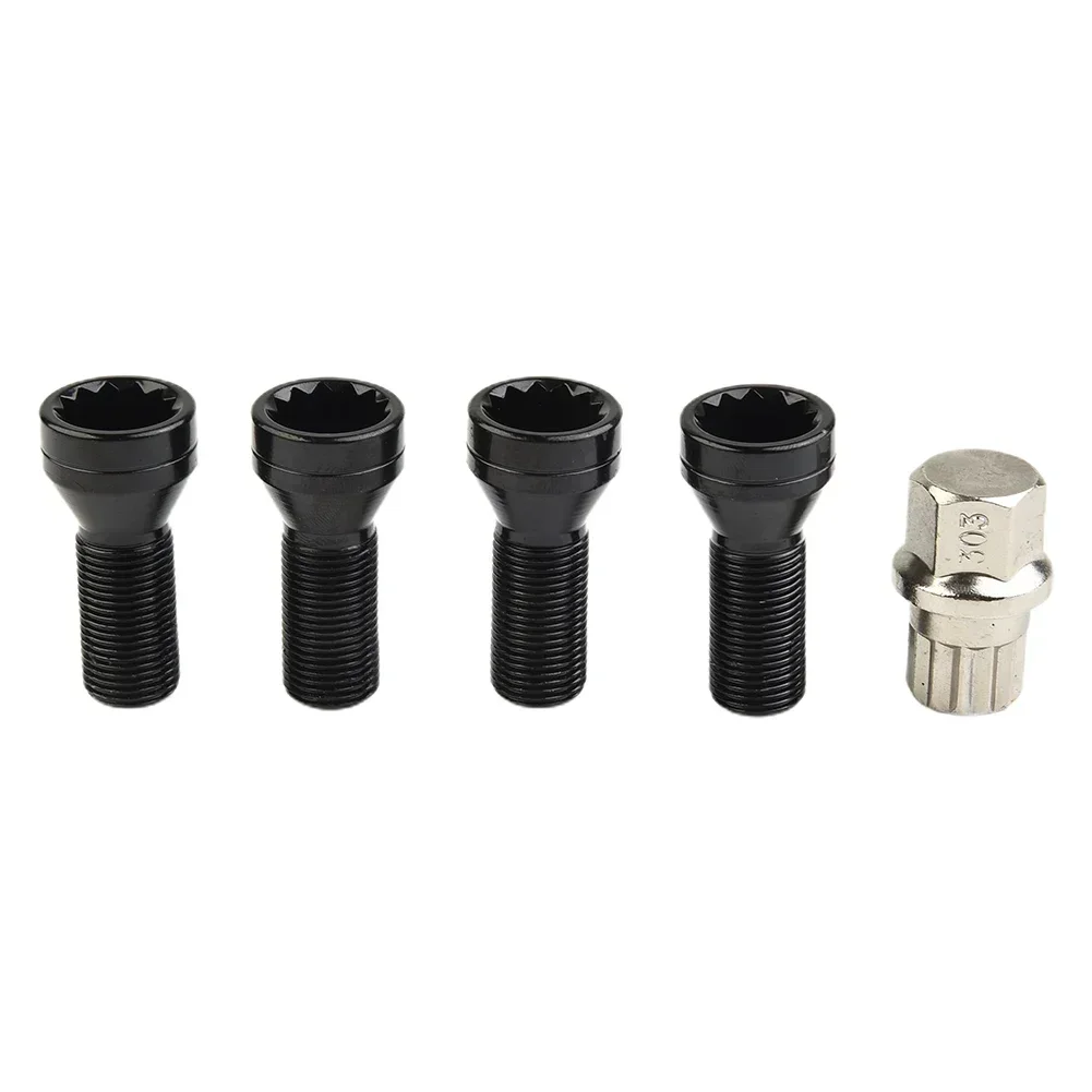 4Pcs/Set M14×1.25 Black Wheel Locking Lug Bolt Nut+Key 36136776076# For BMW X3/X5/E70/E71/F20/F25/X5/X6 Car Accessories