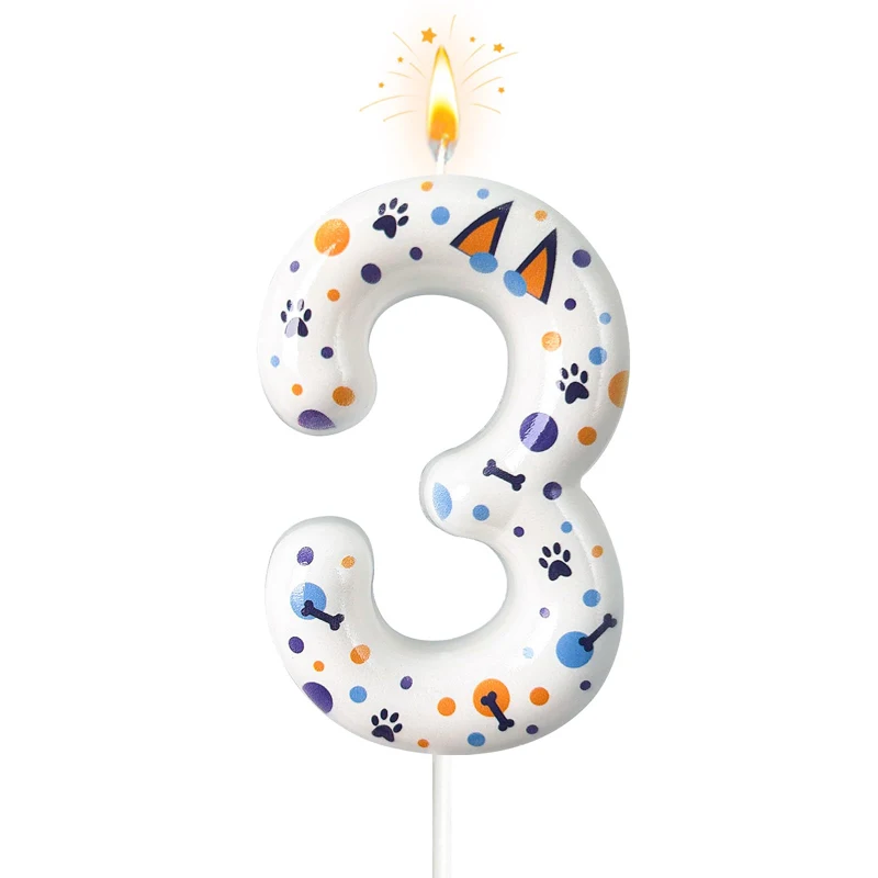 Dog Paw Print Birthday Candles Number Candle Cake Topper Boy Girl Birthday Party Supplies Birthday Cake Decorations