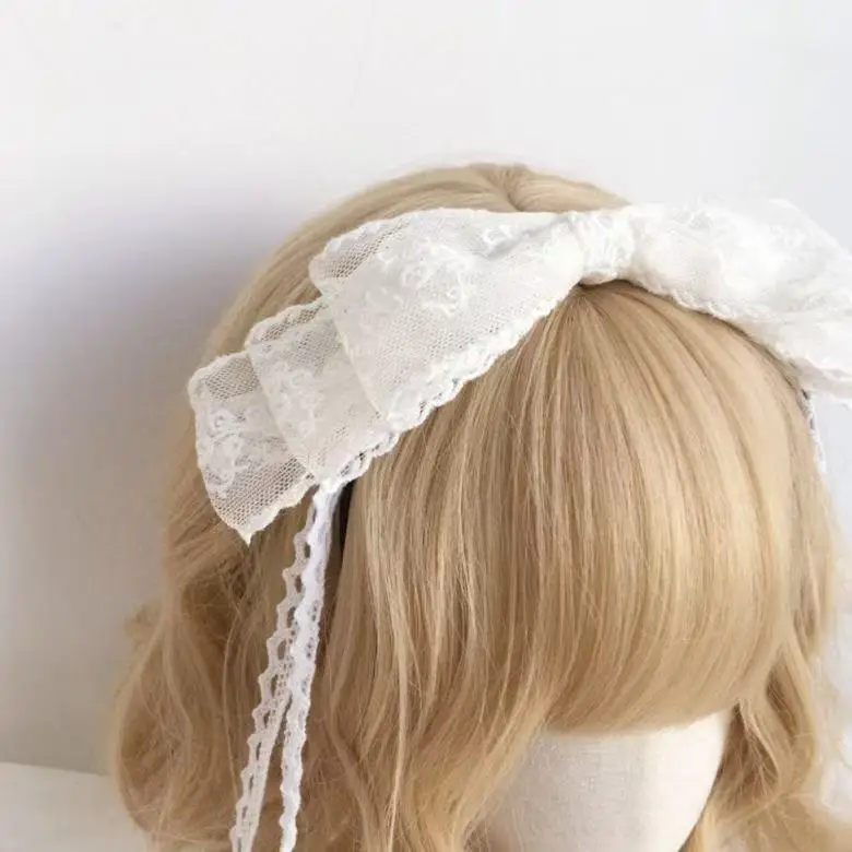 White Lace Bow Lolita Headbands With Bell for Girl Cute Bowknot Hair Band  Mori Girls Sweet Hair Accessories