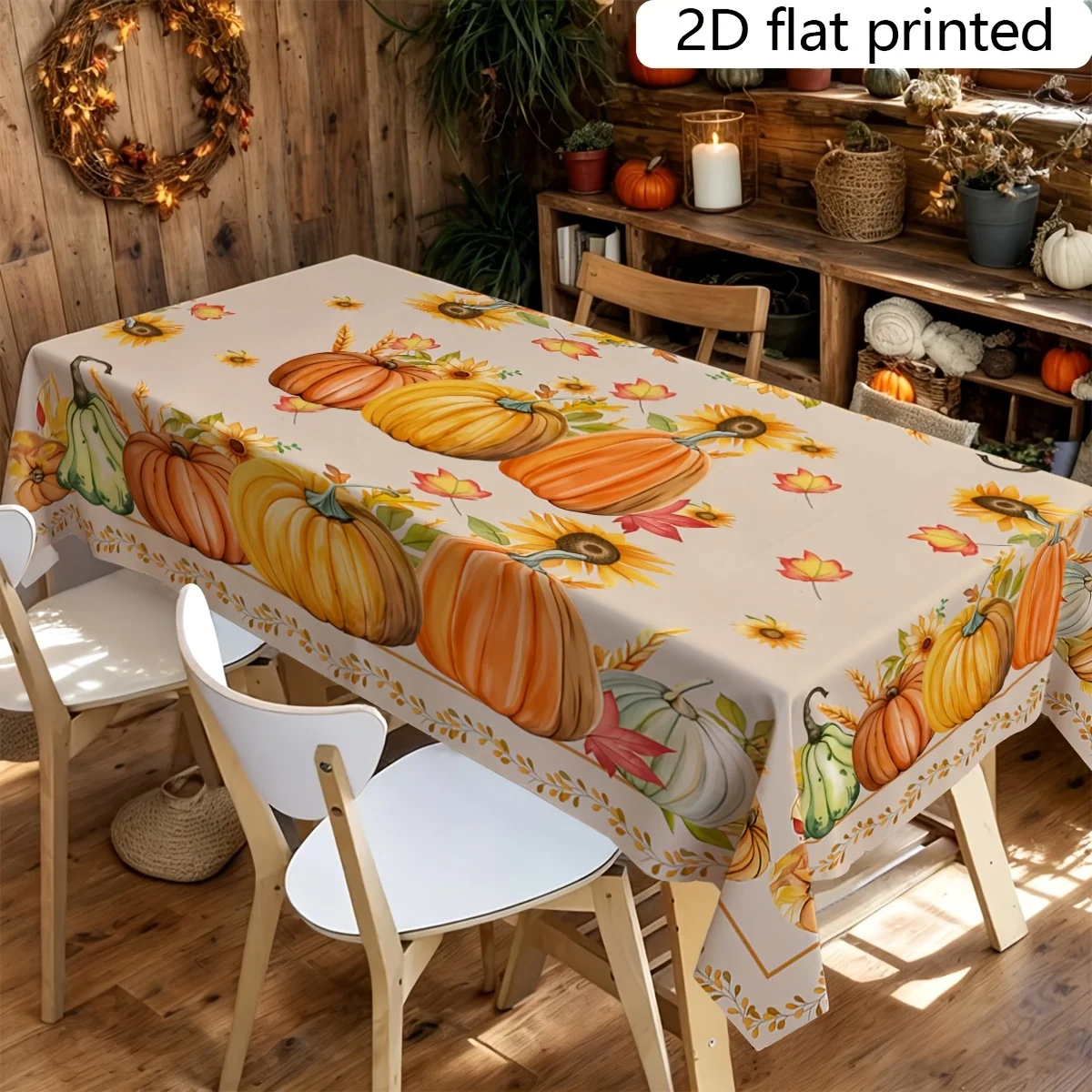 Tablecloth 1pc Thanksgiving Tablecloth, Sunflower and Pumpkin Pattern of Autumn Harvestxzj