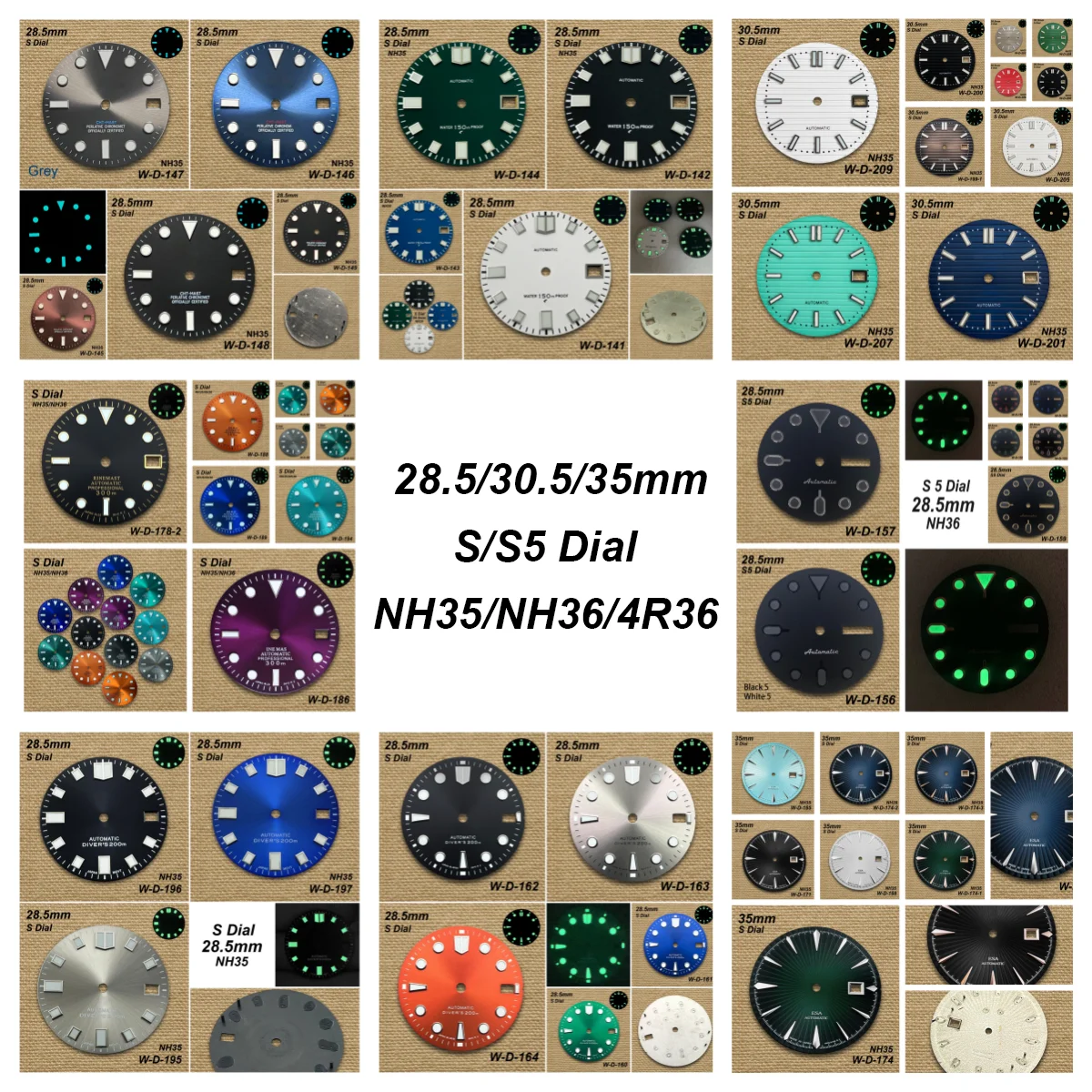 28.5/30.5/35mm SUB Diving S/S5 Dial Fit NH35/NH36 Movement Ice Blue/Green Luminous Sunray Watch Modification Accessories