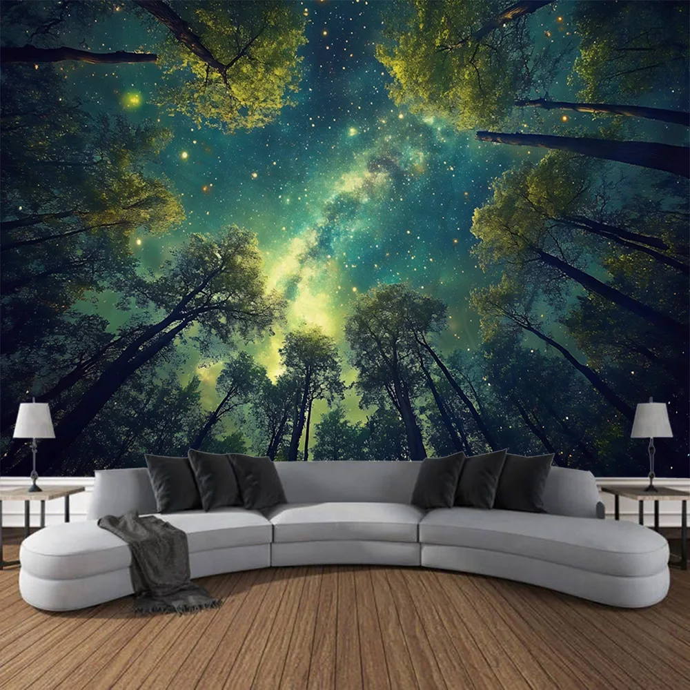 Forest starry tapestry bonfire night sky galaxy landscape wall hanging bedroom dormitory living room background wall decoration