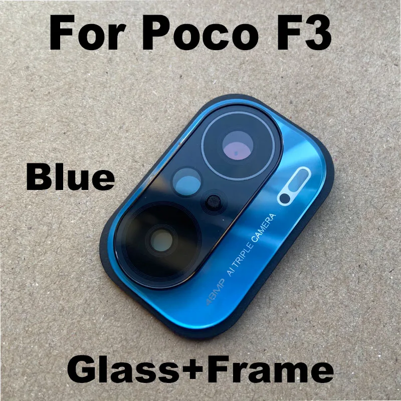 For Xiaomi Poco F3 Back Rear Camera Glass Lens With Cover Frame With Adhensive