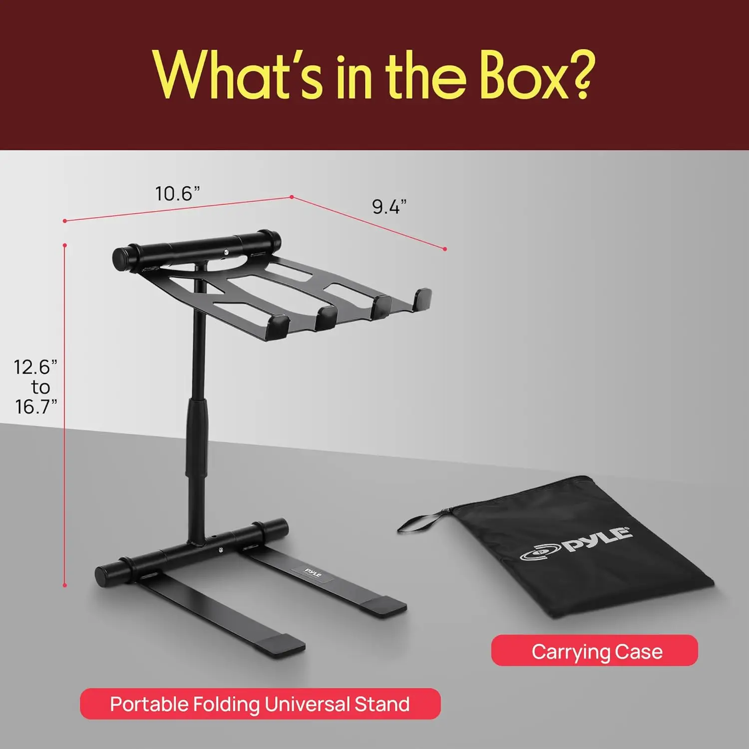 Pyle Adjustable Height Universal DJ Laptop Stand for Stage, Studio, and Desktop Use