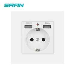 SRAN Gniazdo ścienne Usb 5V 2.1A, 16A 250V EU RU ES Gniazdo elektryczne 86*86mm Plastikowe gniazda panelowe z ładowaniem USB