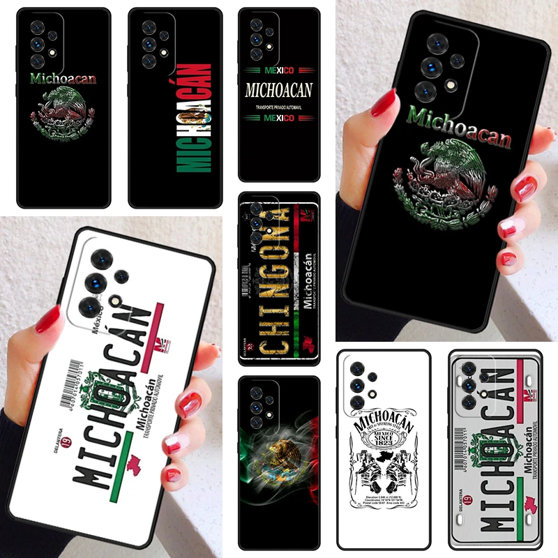 Michoacan License Plate Embroidery Case Cover For Samsung Galaxy A52 A72 A73 A20e A21S A50 A70 A12 A42 A31 A40 A51 A71 A32 A80