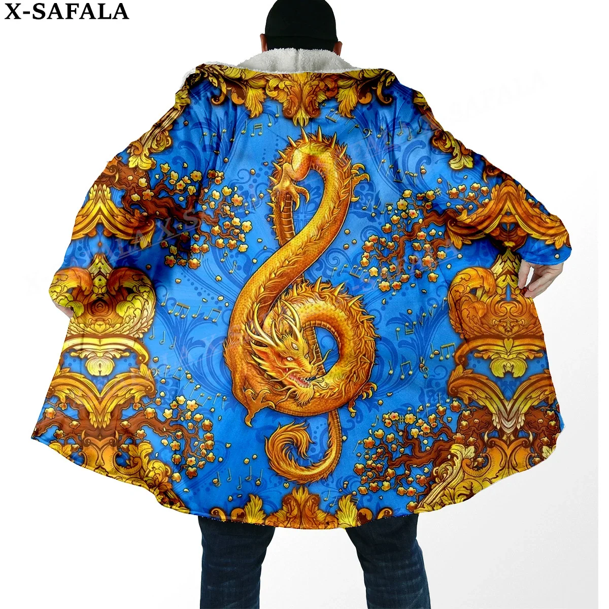 

Viking Dragon Treble Clef Music Print Thick Warm Hooded Cloak Men Overcoat Coat Windproof Fleece Cape Robe Hooded Blanket-7