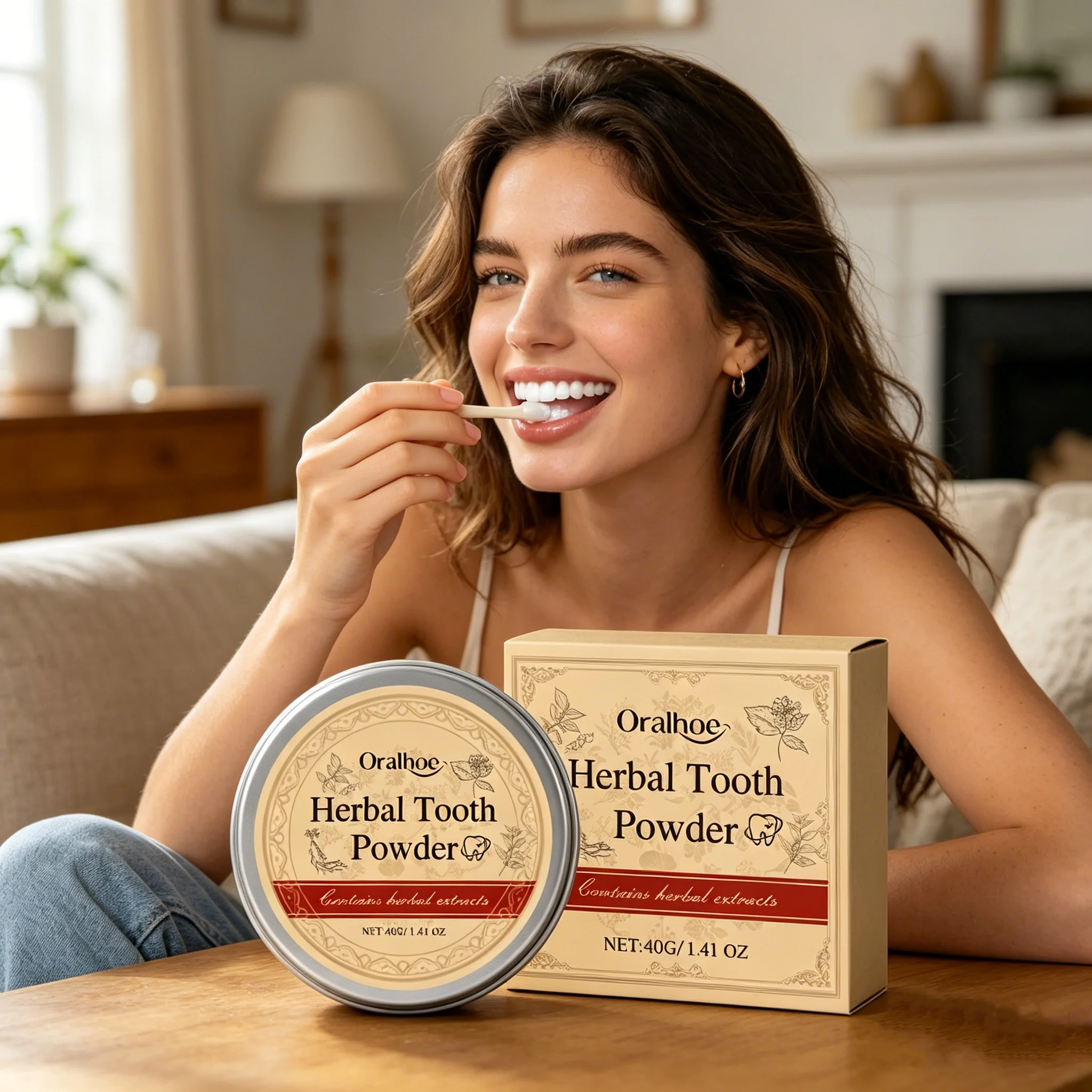 ORALHOE Natural Teeth Whitening Powder Remove Coffee Tea Stains Fight Tartar Plaque Fresh Breath Gentle Dental Care Powder