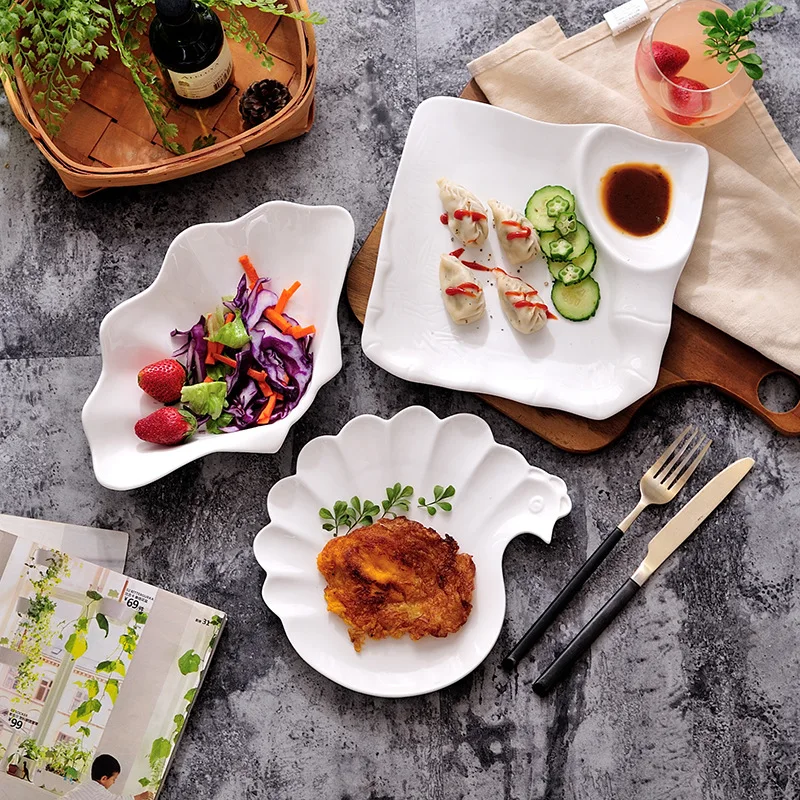

LH Ceramic Creative Western Food Shallow Plate Square Plate, Hotel Tableware Plate Household Vegetable Plate