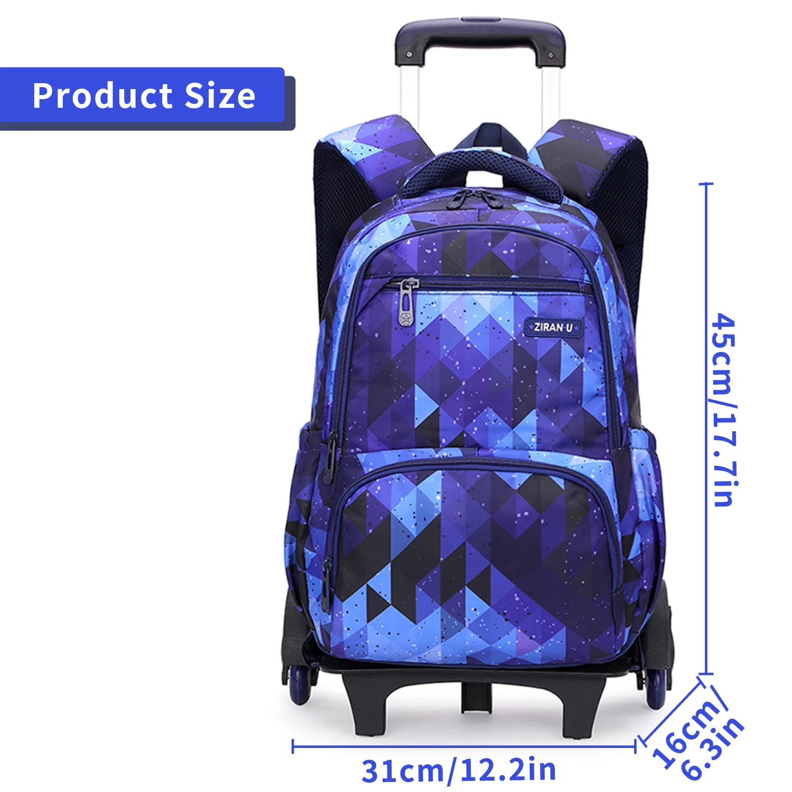 School Bag With Wheels Rolling Backpack for Boy Wheeled School Bag 6 Wheels Trolley Bookbag Carry on Luggage with Lunch Bag