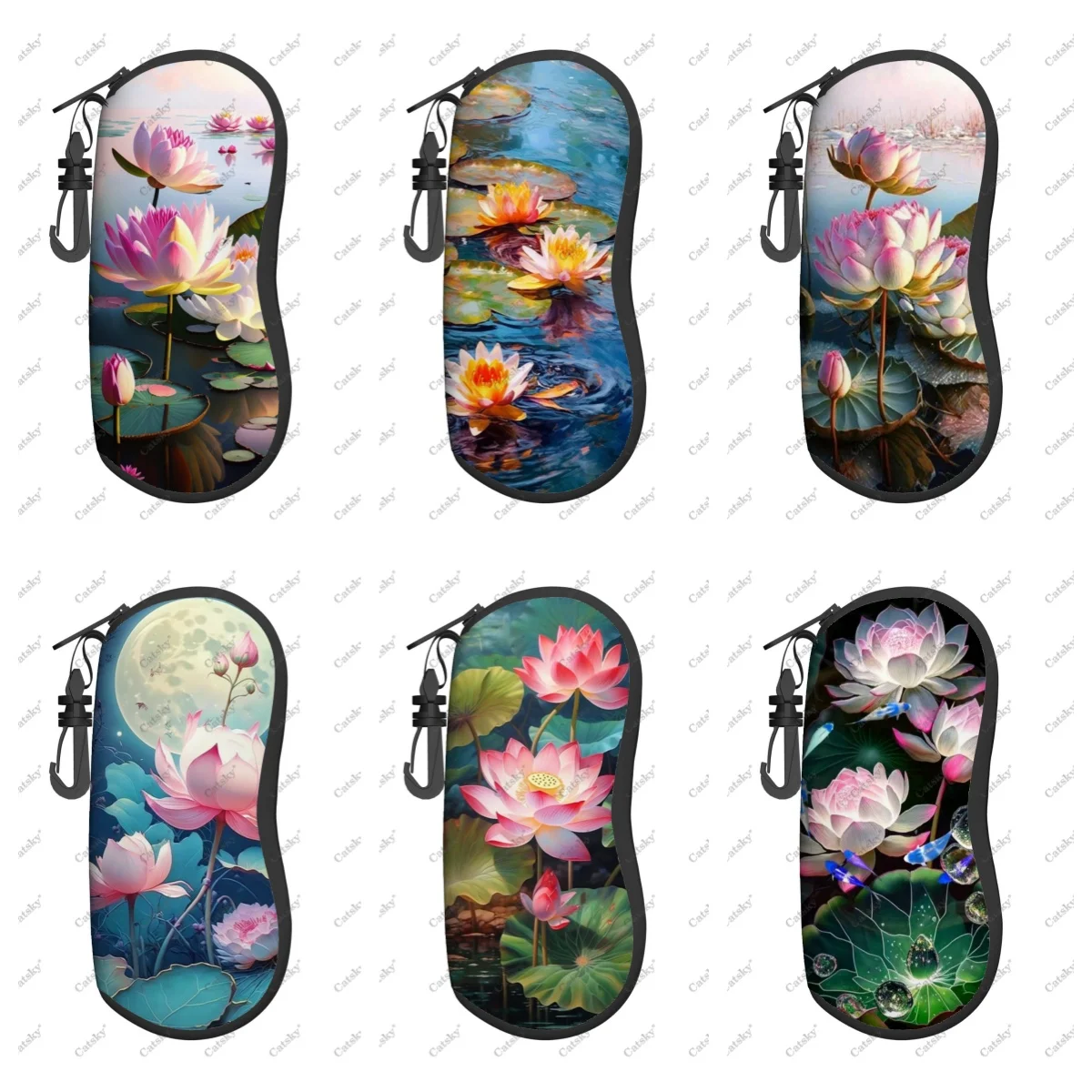 lotus flower Glasses case zipper travel printed soft shell suitable for storing cosmetics pencil case glasses case