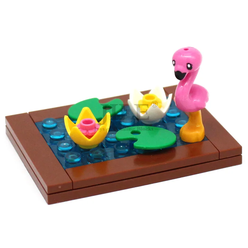 Bloques de construcción MOC Otter Bird Flamingo Friends, bloques de construcción DIY, vista del zoológico, juguete de animales Compatible con 67430 67631