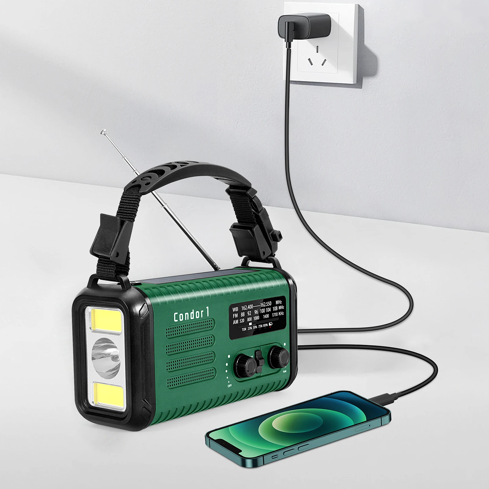 20000mAh Emergency Radio Hand Crank Solar Portable Radio Flashlight Hand Crank Solar Noaa Weather Radio with SOS Reading Lamp