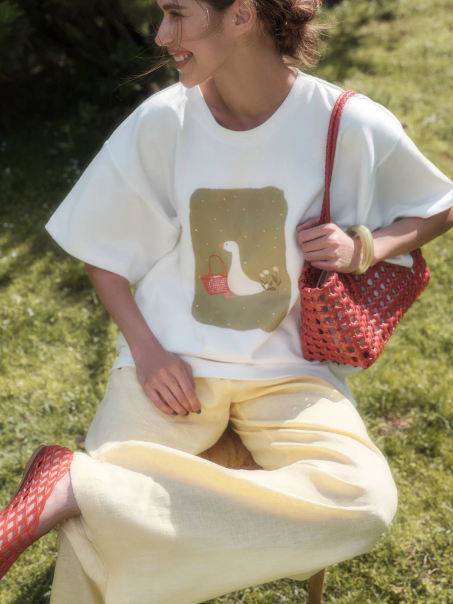 Women's Vintage Printed Cotton T-Shirt - Loose Fit Short Sleeve