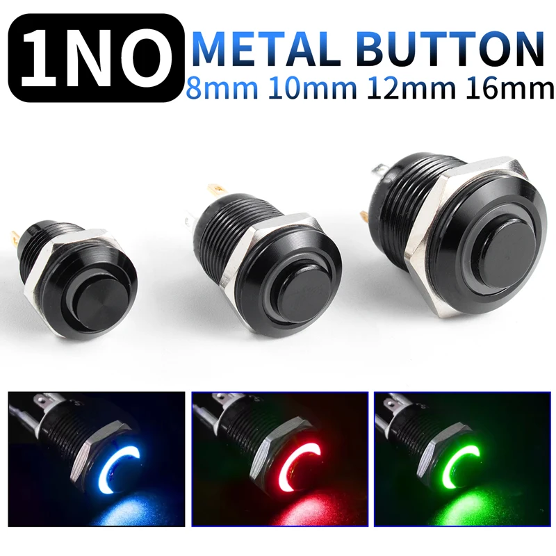 1NO عالية رئيس مقاوم للماء مفتاح بـزر دفع معدني مصباح ليد الذاتي قفل/إعادة تعيين 3/6/12/24/220 فولت 8/10/12/16 مللي متر المؤكسد الأسود ZiiZ