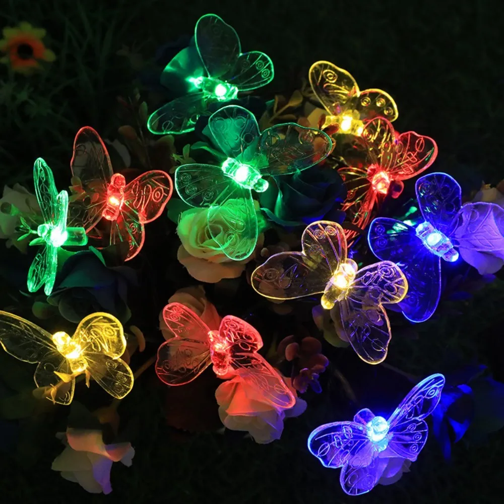 1PC 5M20LED/6.5M30LED Solar Powered Butterfly Fairy String Lights, Waterproof, used for Outdoor Garden Patio Party Yard Wedding