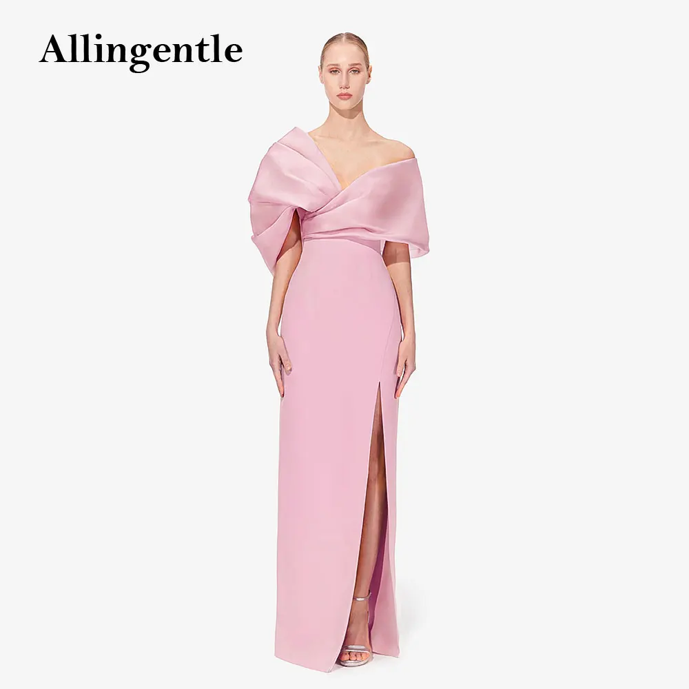 

Elegant Pink Long Prom Gown with Slit Off-the-Shoulder Dubai Evening Dress Women Special Occasions Wedding Party Gown Customized