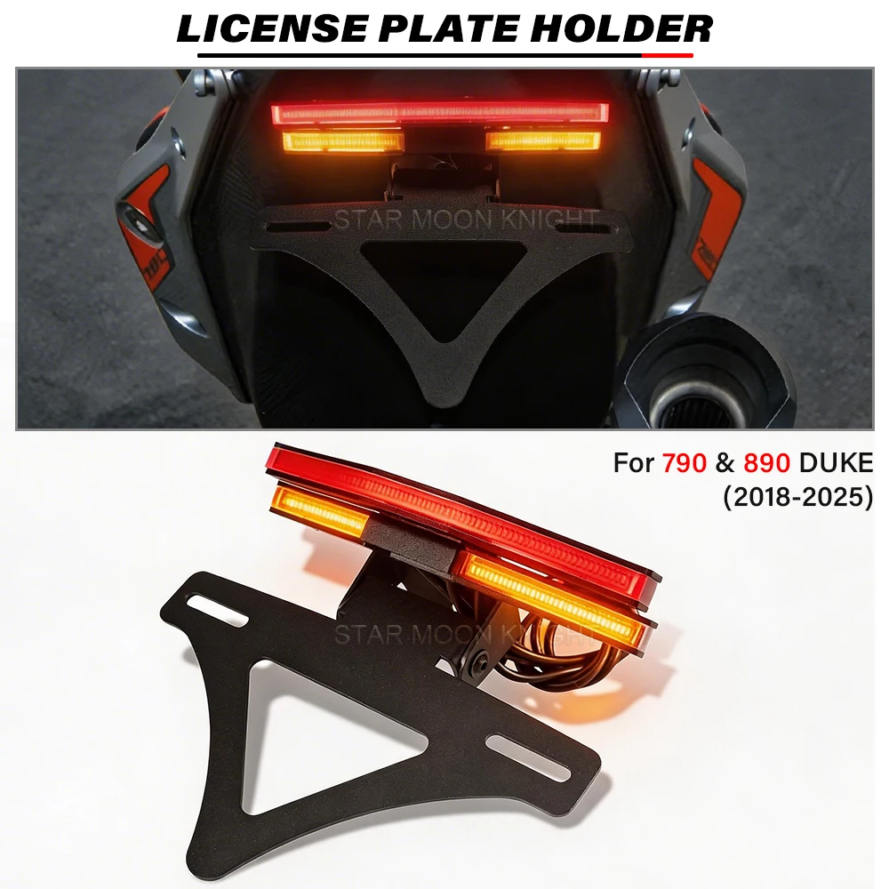 

Motorcycle Parts Rear Short Tail Foldable License Plate Holder With LED Turn Signal For 790 890 Duke 790Duke 890Duke (2018-2025)
