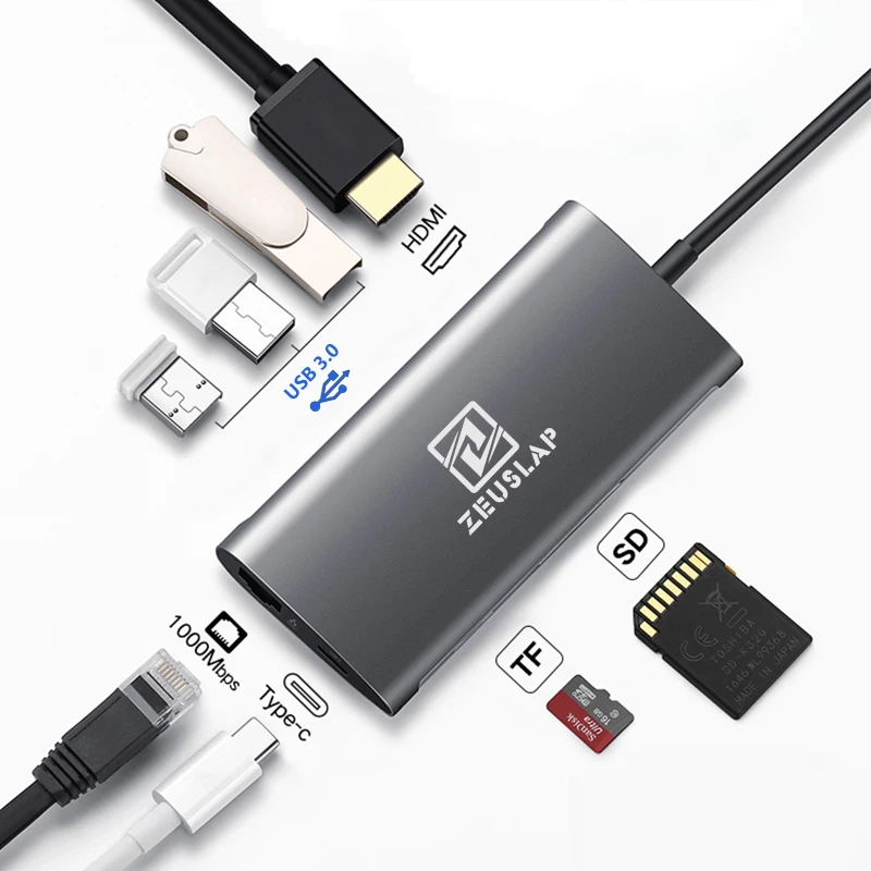 

ZEUSLAP USB3.0 HUB USB C to HDMI RJ45 Thunderbolt 3 Adapter for MacBook Samsung Galaxy S9 Huawei Mate 10 P20 Pro Type C HUB