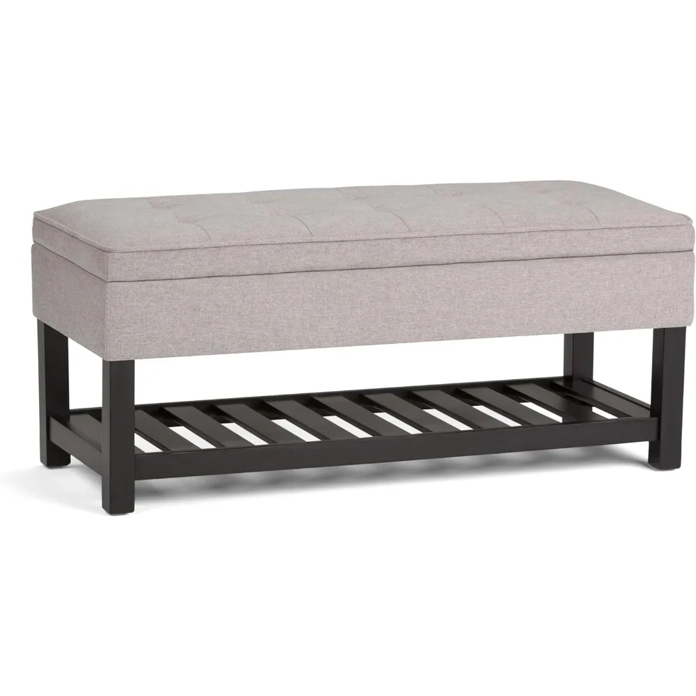 نمط كوزموبوليتان الانتقالي 44 مقعد عثماني للتخزين مستطيل من نسيج الكتان ذو المظهر الرمادي السحابي