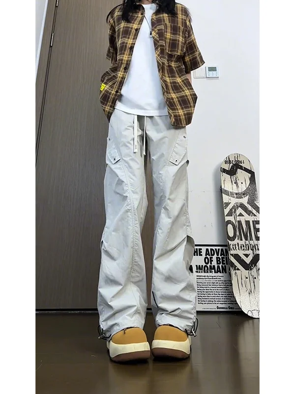 

Летние мужские повседневные брюки, легкие дышащие свободные рабочие брюки в американском стиле, длинные брюки со сложенным подолом