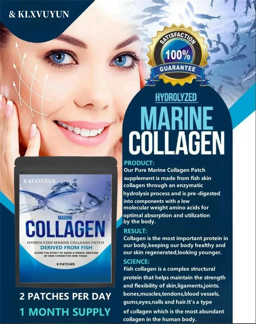 Hydrolyzed Fish Collagen Marine Tablets Skin Anti Ageing Tissue Joints 8 Patches, Transdermal Patches Made In The Usa